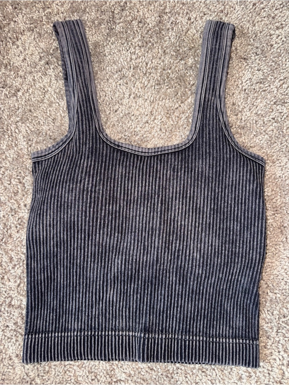 Zenana Small/Medium Ribbed Square Neck Tank Top - Charcoal with Built In Bra